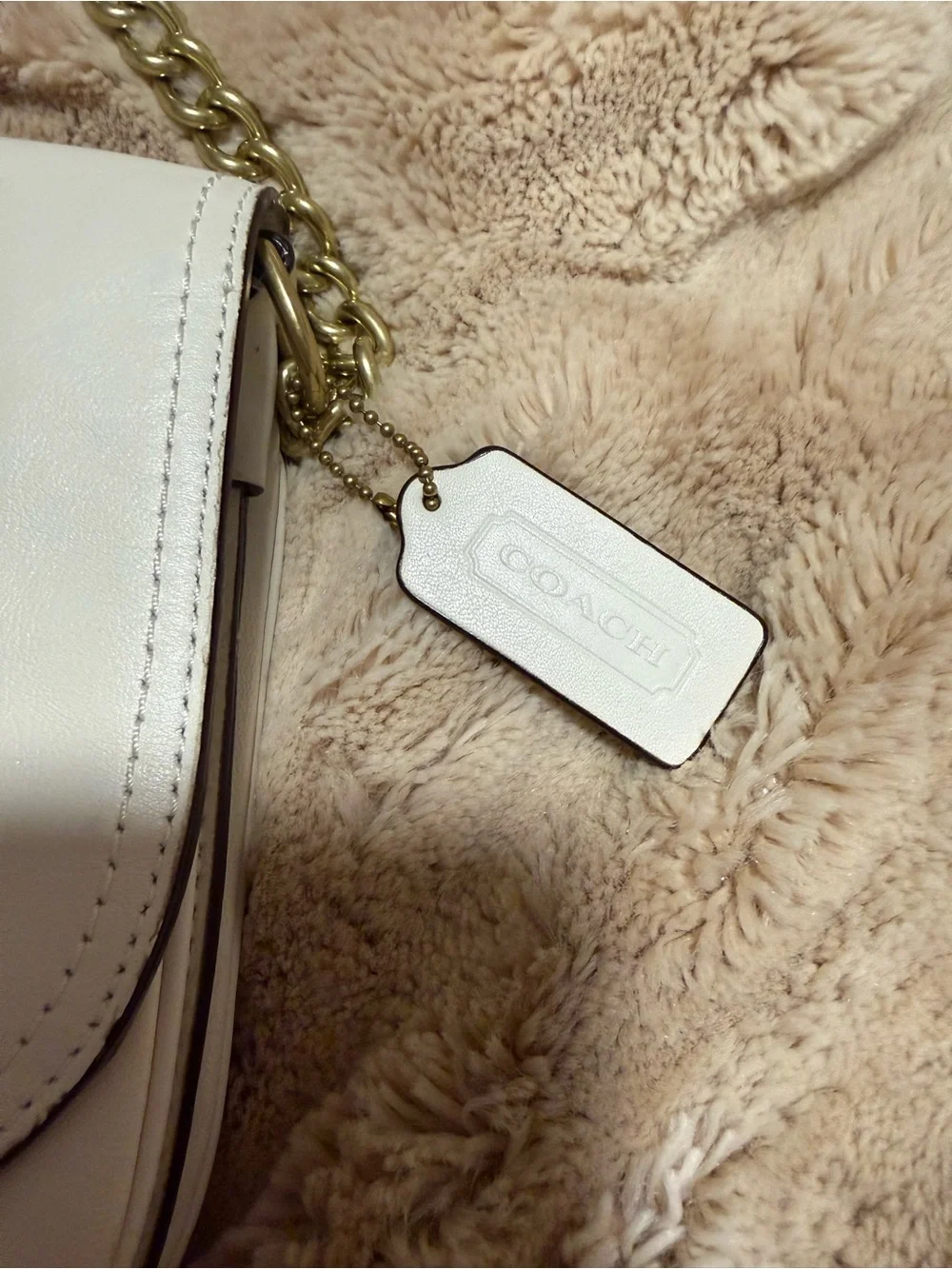 Coach Ivory Leather Crossbody with Gold Chain and Tassel